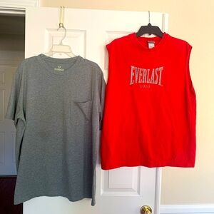 2 Shirts: Everlast Red Sleeveless L & Gray Outdoor Living XL Cotton Blend